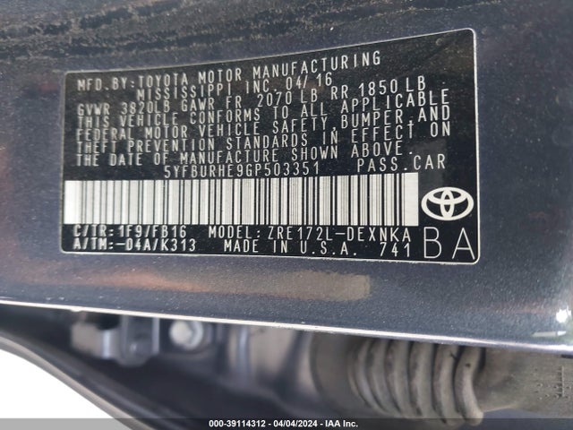 Toyota Corolla Le Plus 2016 5YFBURHE9GP503351 Image 9