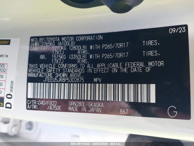 Toyota 4RUNNER SR5 2023 JTEEU5JR8P5302875 Image 9
