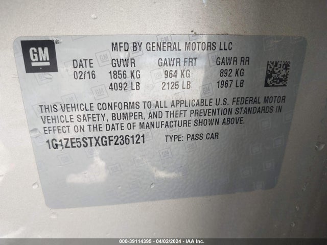 Chevrolet MALIBU 1LT 2016 1G1ZE5STXGF236121 Image 9