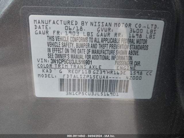 Nissan KICKS SV 2018 3N1CP5CU3JL516901 Image 9