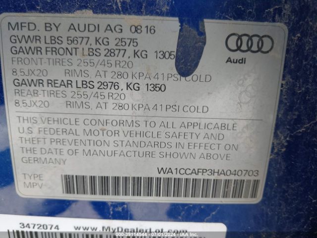 WA1CCAFP3HA040703 Audi Sq5 3.0t Premium Plus