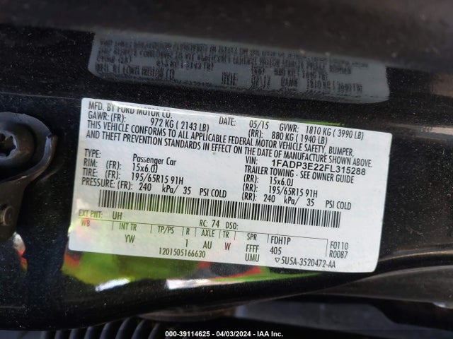 Ford FOCUS S 2015 1FADP3E22FL315288 Image 9