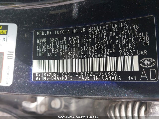 Toyota COROLLA SE 2018 2T1BURHE8JC048483 Image 9