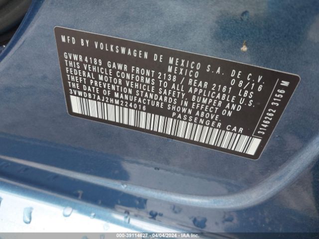 3VWDB7AJ2HM224016 Volkswagen Jetta 1.4t Se