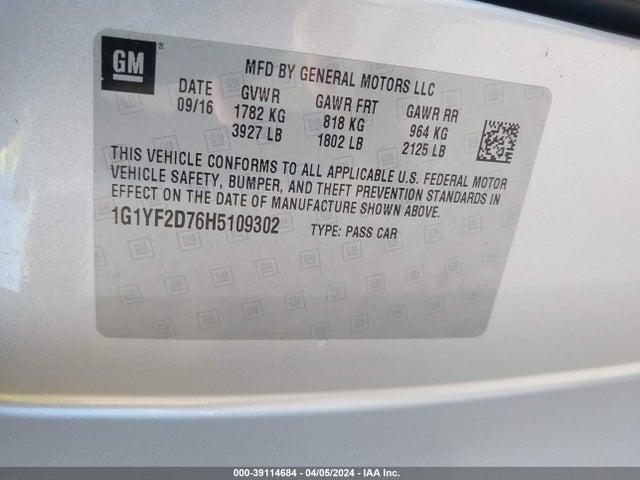 Chevrolet CORVETTE STINGRAY 2017 1G1YF2D76H5109302 Image 9