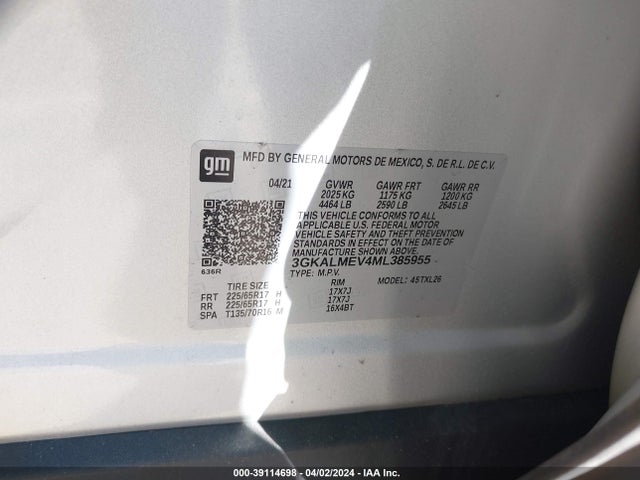 3GKALMEV4ML385955 GMC Terrain Fwd Sle