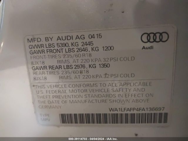 WA1LFAFP4FA136697 Audi Q5 2.0t Premium