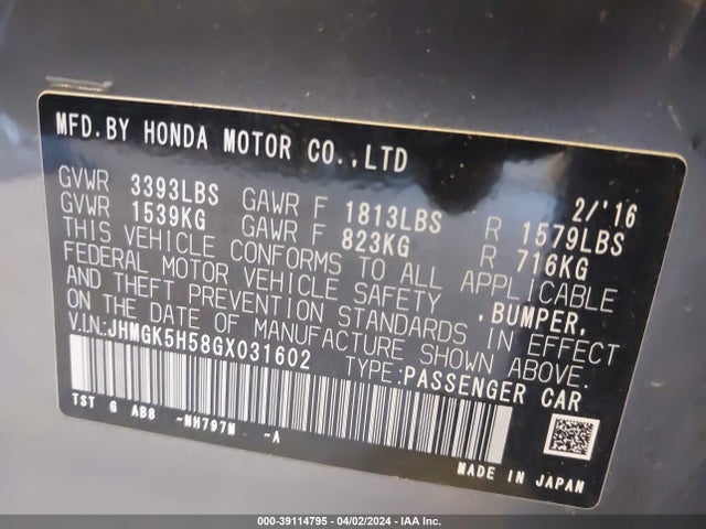 Honda FIT LX 2016 JHMGK5H58GX031602 Image 9