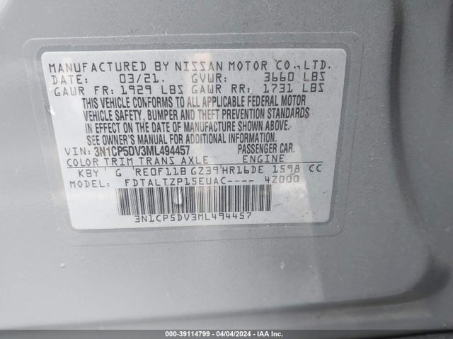 Nissan Kicks Sr Xtronic Cvt 2021 3N1CP5DV3ML494457 Image 9