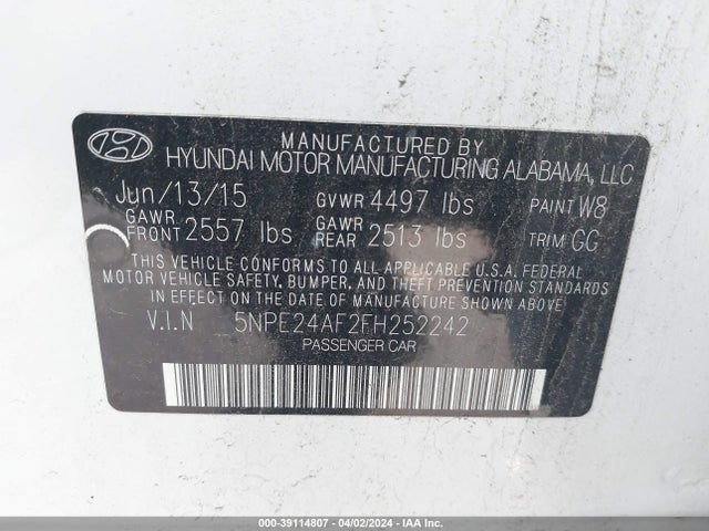 Hyundai SONATA SE 2015 5NPE24AF2FH252242 Image 9
