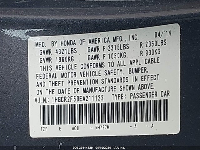 Honda Accord Sport 2014 1HGCR2F59EA211122 Image 9