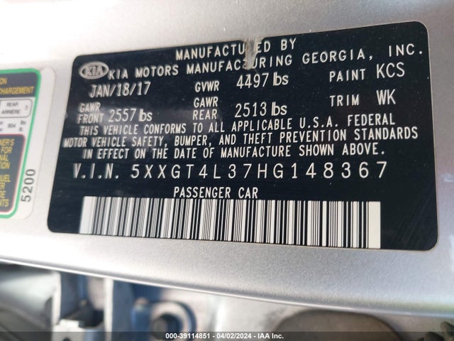 KIA Optima Lx 2017 5XXGT4L37HG148367 Image 9