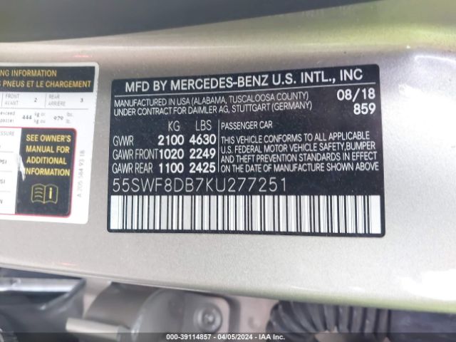 55SWF8DB7KU277251 Mercedes-Benz C 300