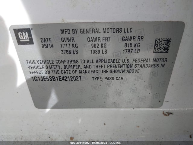 Chevrolet Sonic Ltz Auto 2014 1G1JE5SB1E4212027 Image 9