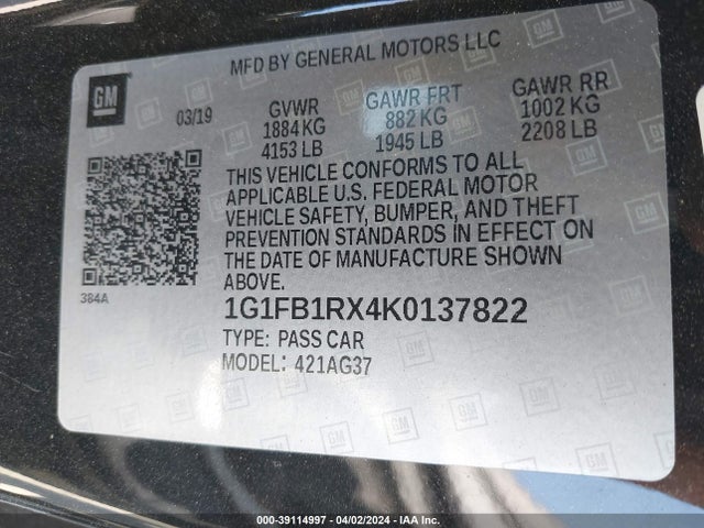 Chevrolet Camaro 1lt 2019 1G1FB1RX4K0137822 Image 9