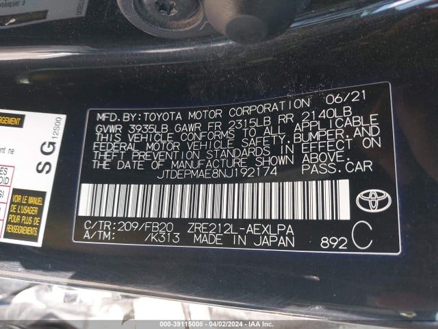 Toyota COROLLA LE 2022 JTDEPMAE8NJ192174 Image 9