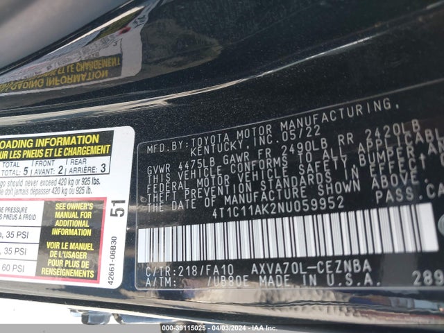 Toyota CAMRY LE 2022 4T1C11AK2NU059952 Image 9