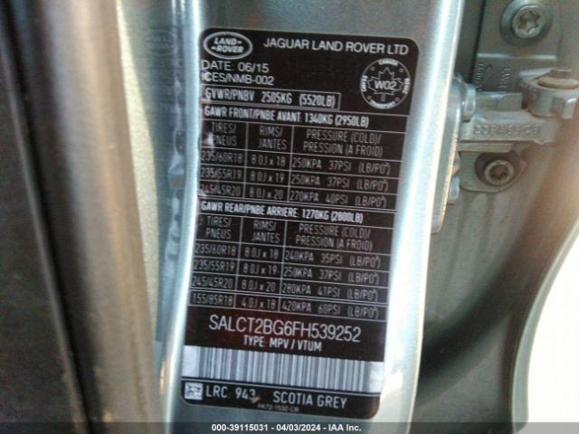 SALCT2BG6FH539252 Land Rover Discovery Sport Hse Lux