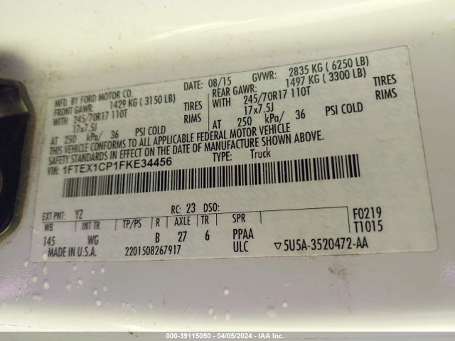 Ford F-150 Xl 2015 1FTEX1CP1FKE34456 Image 9