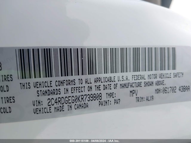 Dodge Grand Caravan Gt 2019 2C4RDGEG0KR739808 Image 9