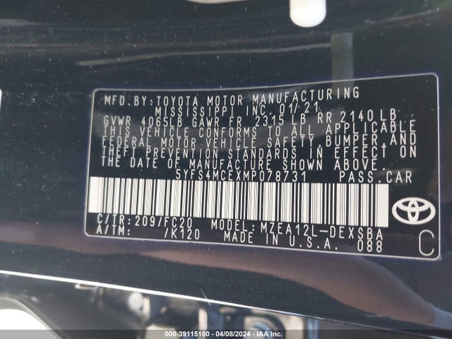 Toyota COROLLA SE 2021 5YFS4MCEXMP078731 Image 9