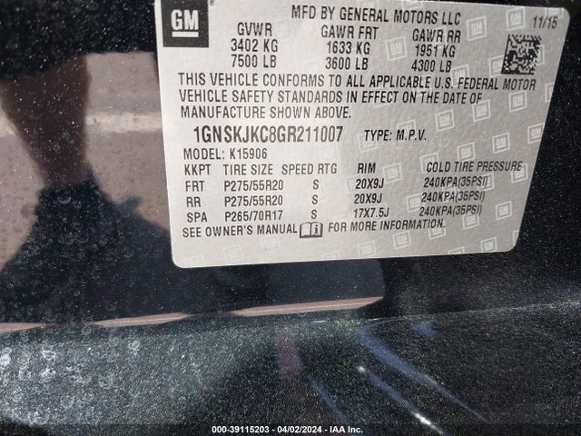 Chevrolet Suburban Ltz 2016 1GNSKJKC8GR211007 Image 9
