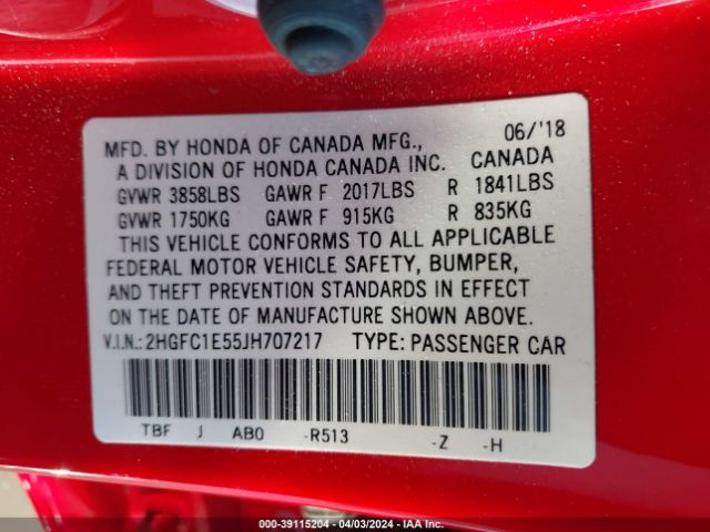 2HGFC1E55JH707217 Honda CIVIC SI