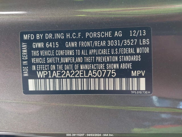 2014 PORSCHE CAYENNE HYBRID WP1AE2A22ELA50775 Photo 8