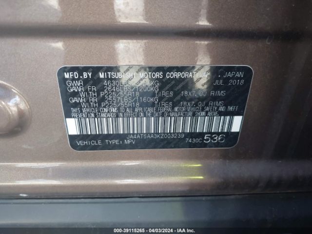 JA4AT5AA3KZ003239 Mitsubishi Eclipse Cross Se