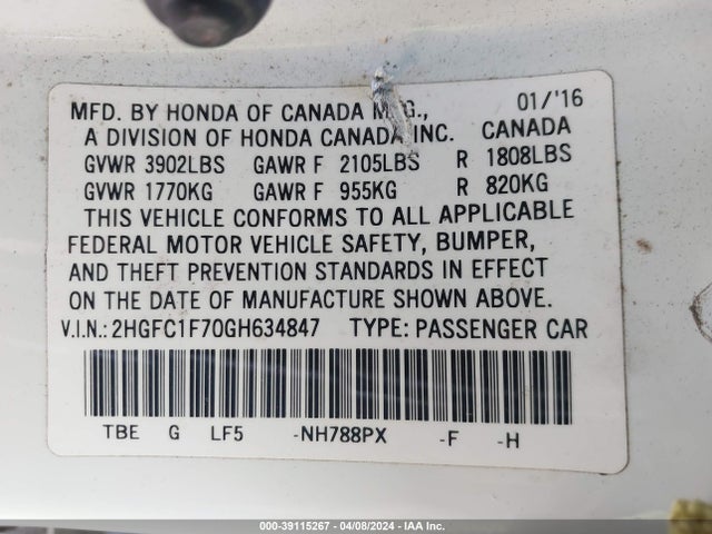 Honda Civic Ex-l 2016 2HGFC1F70GH634847 Image 9