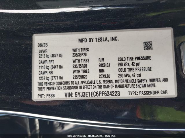 5YJ3E1EC6PF634223 Tesla Model 3 Performance Dual Motor All-wheel Drive