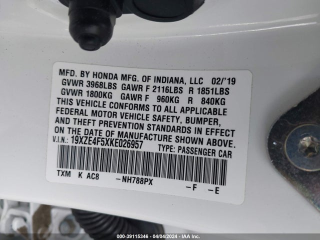 Honda INSIGHT EX 2019 19XZE4F5XKE026957 Image 9