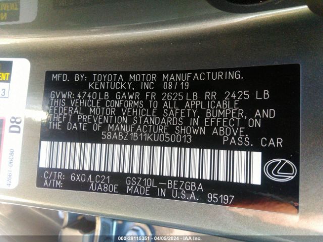 58ABZ1B11KU050013 Lexus Es 350 Ultra Luxury