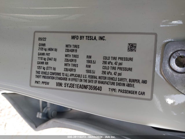 Tesla Model 3 Rear-wheel Drive 2022 5YJ3E1EA0NF359640 Image 9