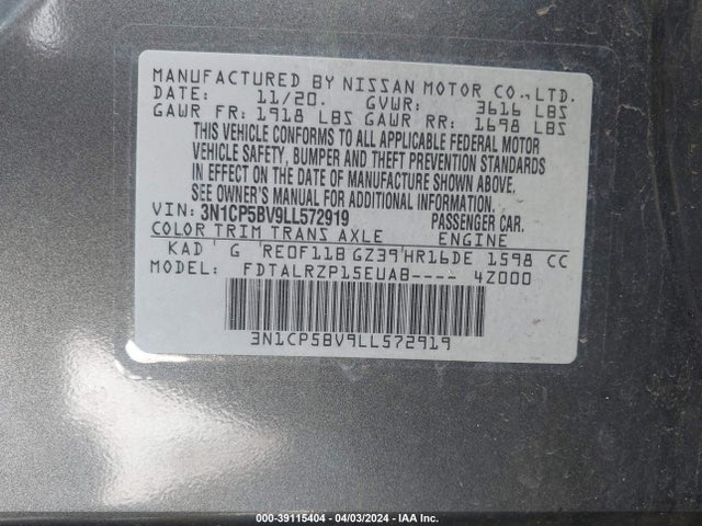 Nissan Kicks S Xtronic Cvt 2020 3N1CP5BV9LL572919 Image 9