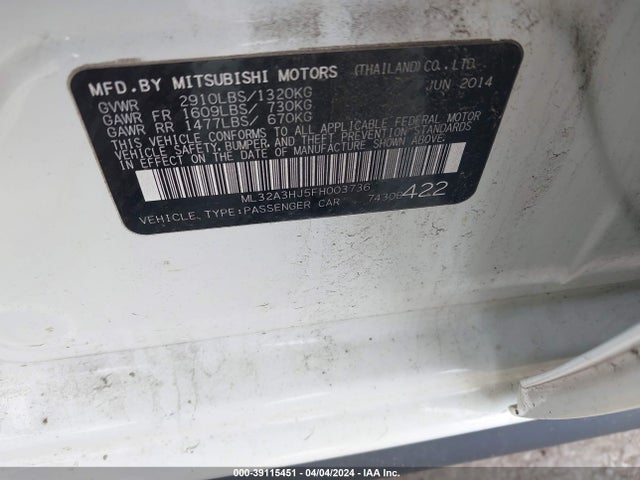 Mitsubishi Mirage De/rf 2015 ML32A3HJ5FH003736 Image 9