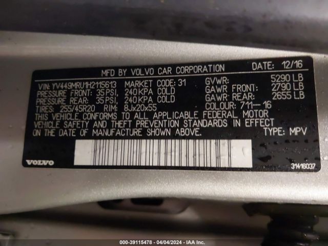 YV449MRU1H2115613 Volvo Xc60 T6 Inscription