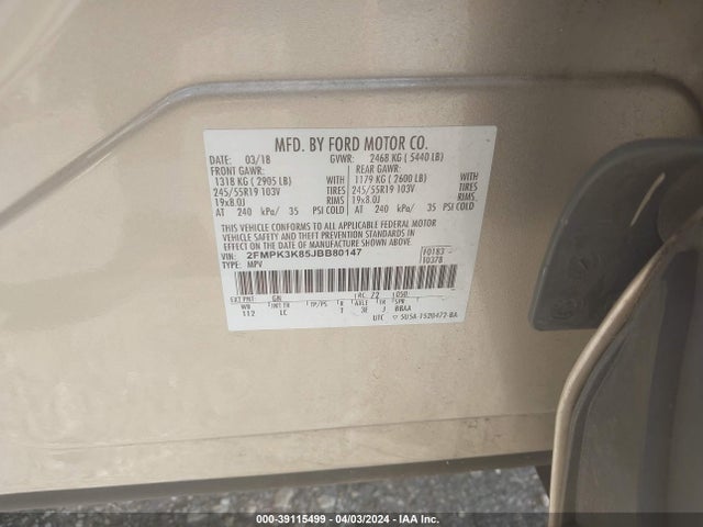 Ford Edge Titanium 2018 2FMPK3K85JBB80147 Image 9