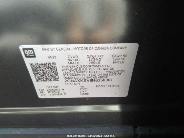 2GNAXKEV8N6150301 Chevrolet Equinox Fwd Lt