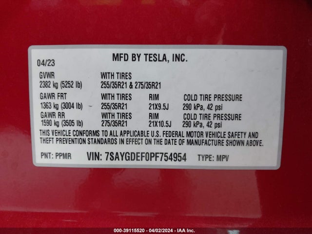 7SAYGDEF0PF754954 Tesla Model Y Awd/performance Dual Motor All-wheel Drive