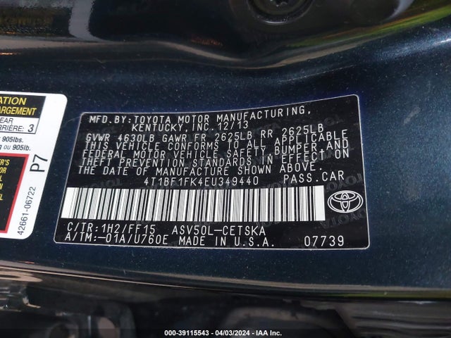 Toyota CAMRY SE 2014 4T1BF1FK4EU349440 Image 9