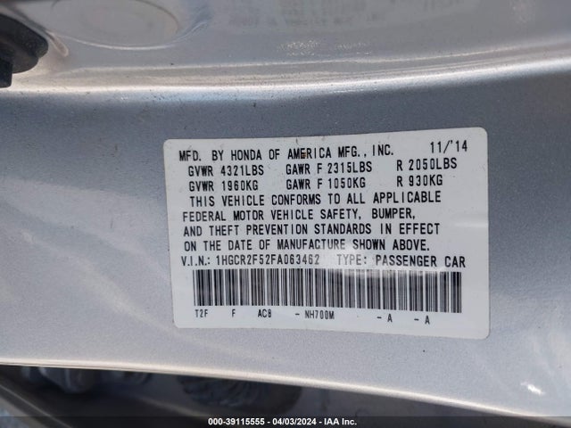 Honda Accord Sport 2015 1HGCR2F52FA063462 Image 9