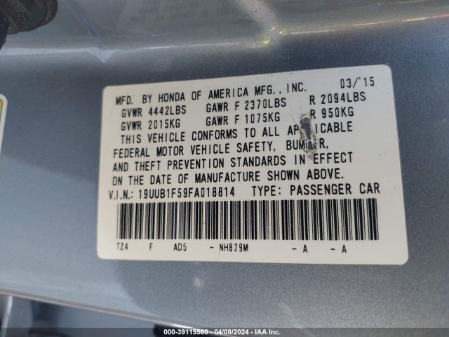 Acura TLX TECH 2015 19UUB1F59FA018814 Image 9