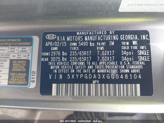 KIA Sorento 2.4l Lx 2016 5XYPGDA3XGG048104 Image 9