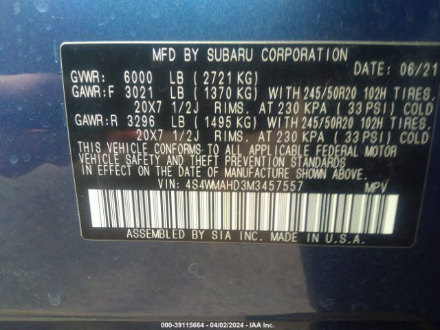 4S4WMAHD3M3457557 Subaru Ascent Premium