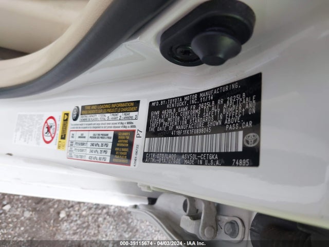 Toyota CAMRY XLE 2015 4T1BF1FK1FU898045 Image 9