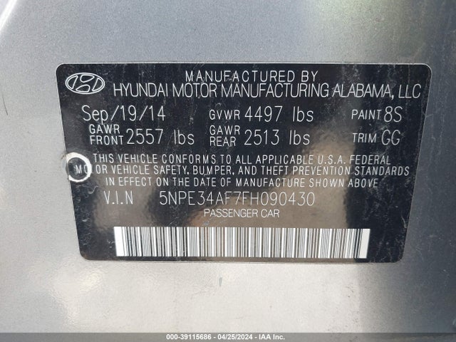 Hyundai Sonata Sport 2015 5NPE34AF7FH090430 Image 9