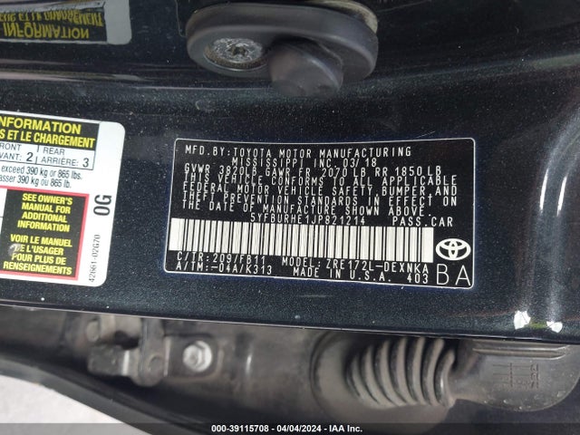 Toyota COROLLA LE 2018 5YFBURHE1JP821214 Image 9