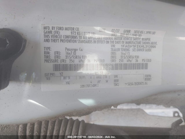 Ford FOCUS SE 2017 1FADP3F2XHL313998 Image 9