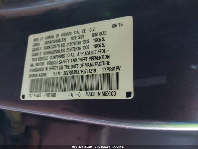 Honda CR-V LX 2015 3CZRM3H37FG711219 Image 9